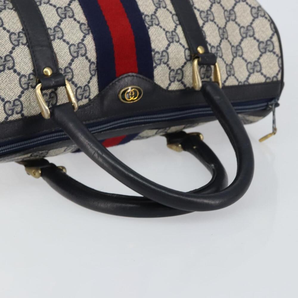 GUCCI GG Supreme Sherry Line Boston Bag PVC Navy Gold Red Auth 153368 - Picture 7 of 16